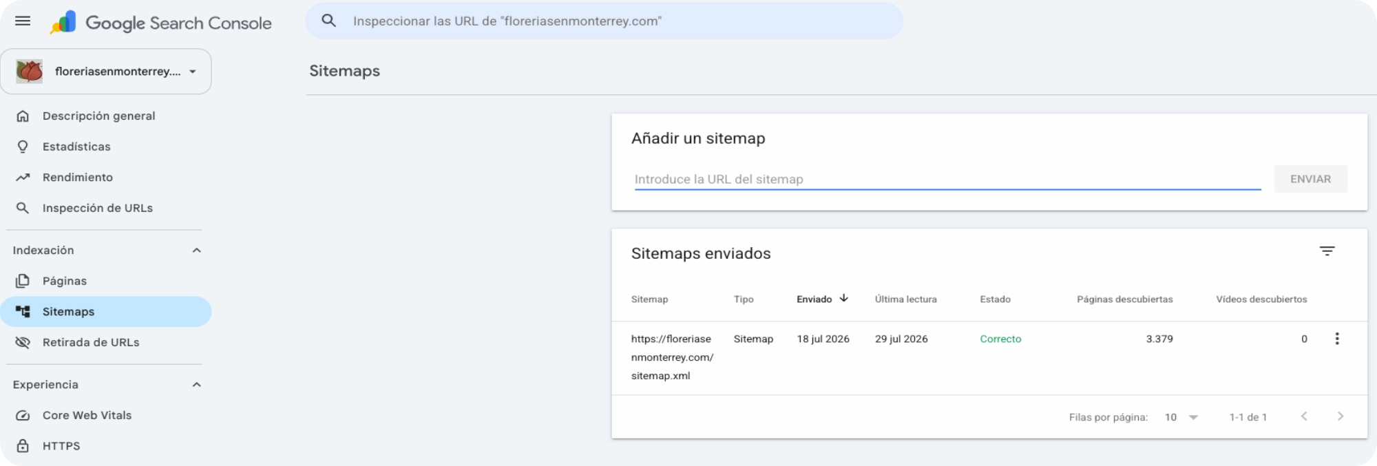 Google Search Console de fredybravo.org con 282,264 páginas descubiertas
