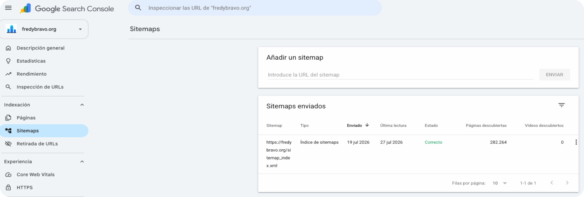 Google Search Console de floreriasenmonterrey.com con 3,379 páginas descubiertas